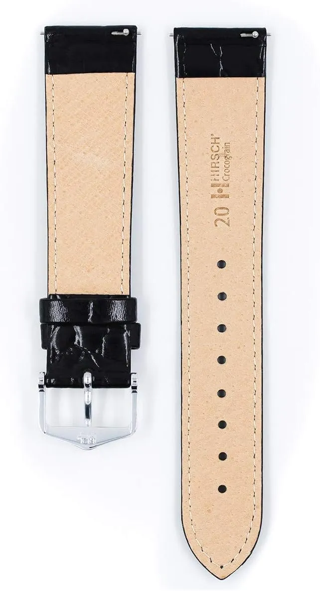 - 12mm, 13mm, 14mm, 15mm, 16mm, 17mm, 18mm, 19mm, 20mm, 22mm - Length - Attachment Width/Buckle Width - Quick Release Watch Band Hirsch Crocograin Bonded Crocodile commentator initial poetic Leather Watch Strap 