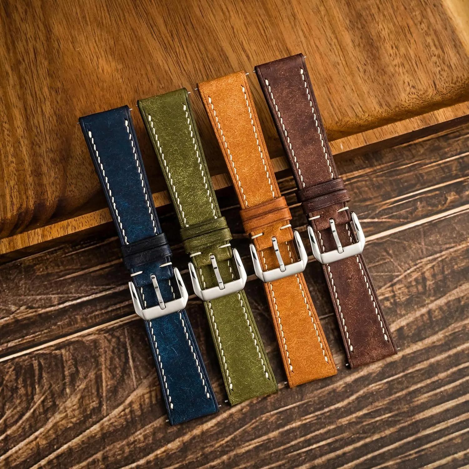 | 18mm, 19mm, clock 20mm, 21mm, 22mm Pueblo Leather Watch Band | Handmade, Quick Release | Premium Full Grain Veg-Tanned Leather | Men & Women 