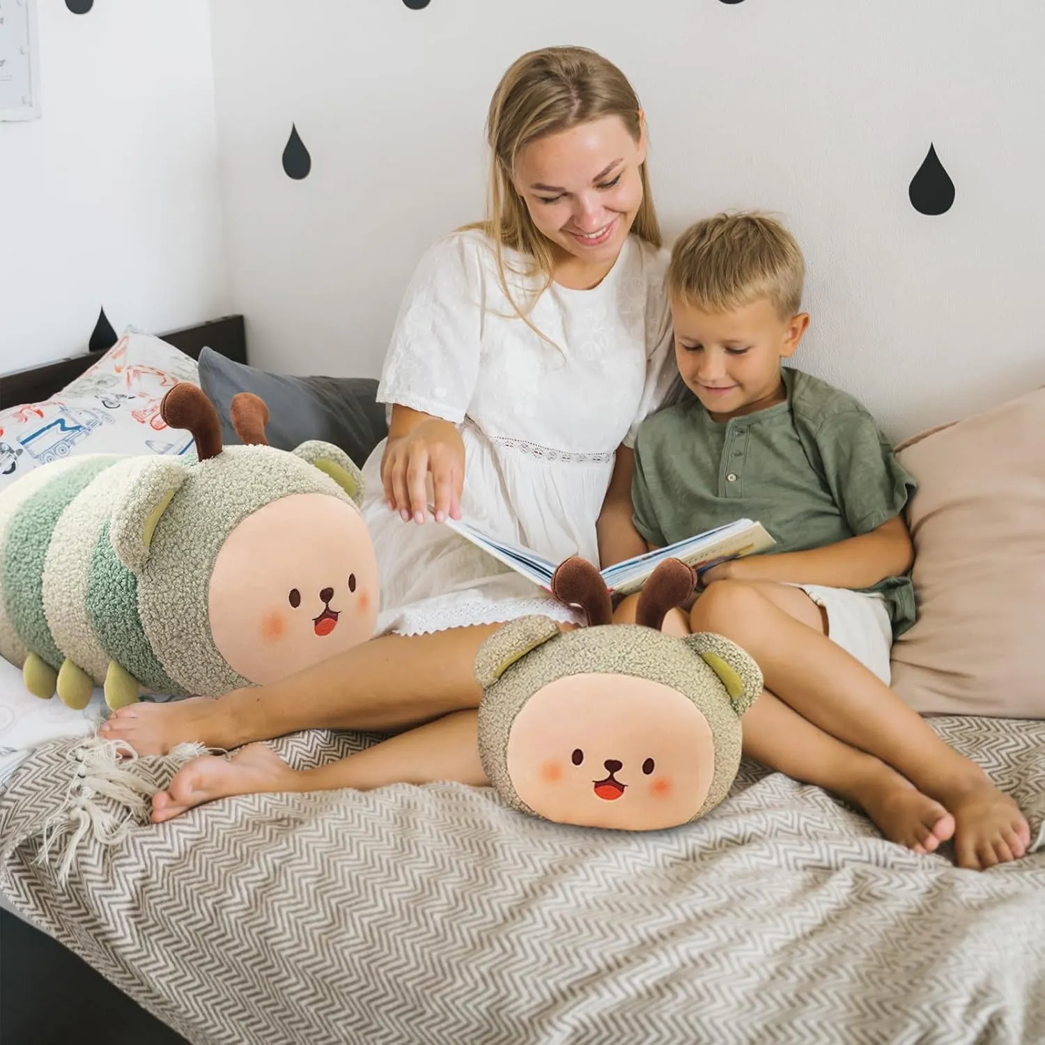 - 19 inch) interlock Cute Insect Stuffed Animal Toy Plush Pillow, Kawaii Plushies Cylindrical Body Pillow Stuffed Toy, Super Soft Cartoon Hugging Toy Gifts for Bedding, Kids & Girls Sleeping (Green,Large 