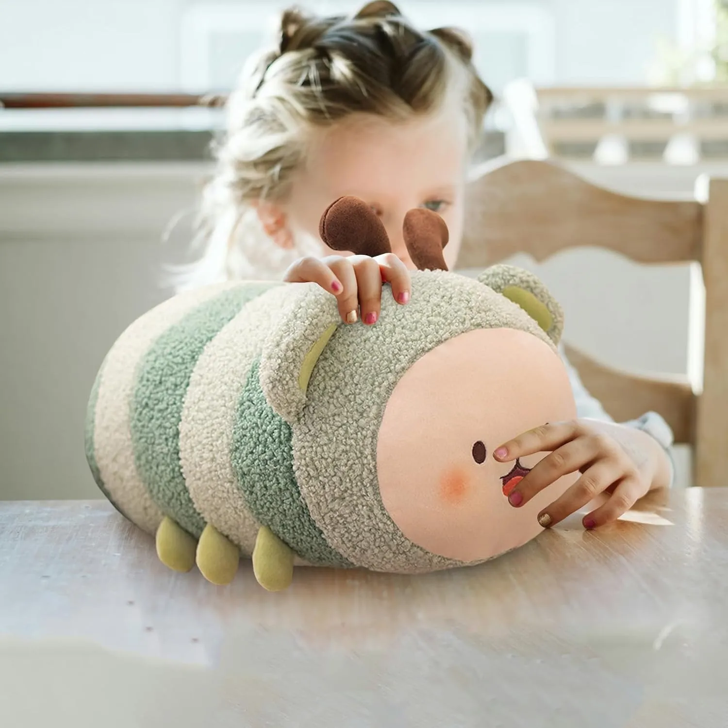 - 19 inch) interlock Cute Insect Stuffed Animal Toy Plush Pillow, Kawaii Plushies Cylindrical Body Pillow Stuffed Toy, Super Soft Cartoon Hugging Toy Gifts for Bedding, Kids & Girls Sleeping (Green,Large 