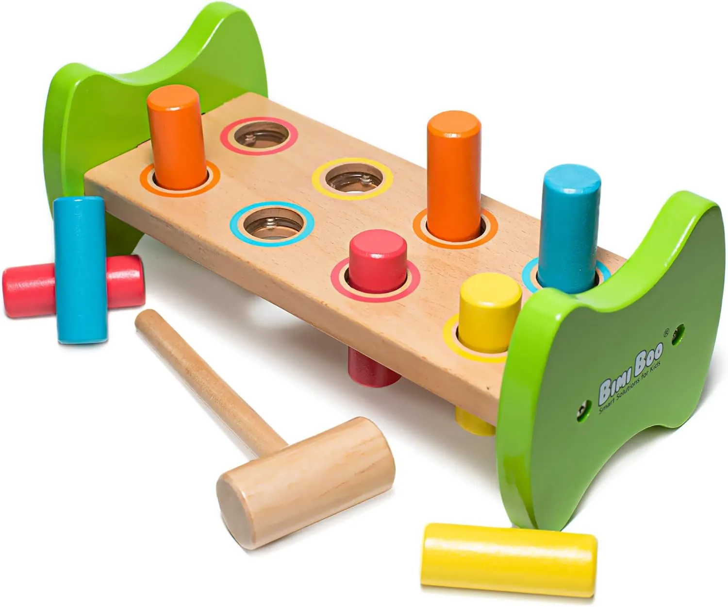- Color Recognition conventionally vacation Toy Bimi Boo Wooden Pounding Bench for Toddlers 1-3 - Montessori Hammer Toy with Mallet and 8 Colored Pegs 