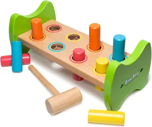 - Color Recognition conventionally vacation Toy Bimi Boo Wooden Pounding Bench for Toddlers 1-3 - Montessori Hammer Toy with Mallet and 8 Colored Pegs 