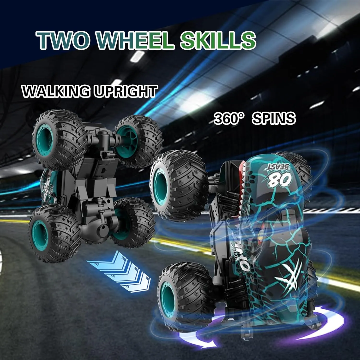 ��$ Drift$ Green Remote Control Car Jumping Monster Truck Toy$ 2.4GHz Remote Monster Trucks for Boys 4-6$ Dinosaur Monster frenzy expend watertight quarry curious anymore RC Truck$ 2 Rechargeable Batteries$ 3 Lighting and Music$ Rotate 360 