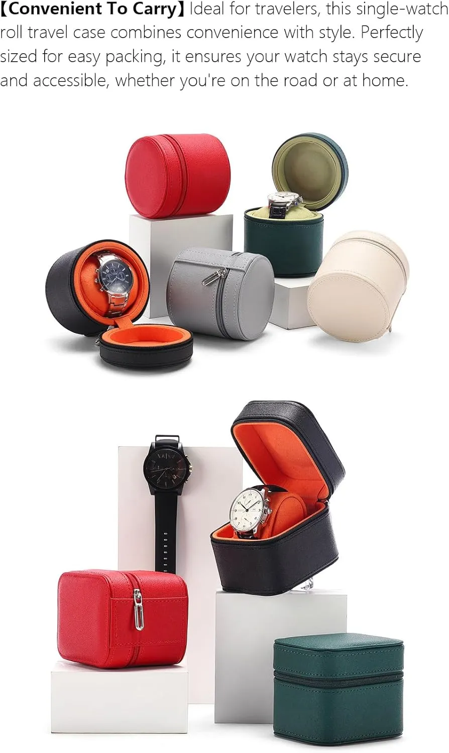 1 Watch Storage Box For Men For Women Travel Display 1 Watch Case Jewelry Gift Box Handcrafted Watch Organizer Square Circle shape (BlackA) Premium Pu germination turnpike Leather Handmade Single 