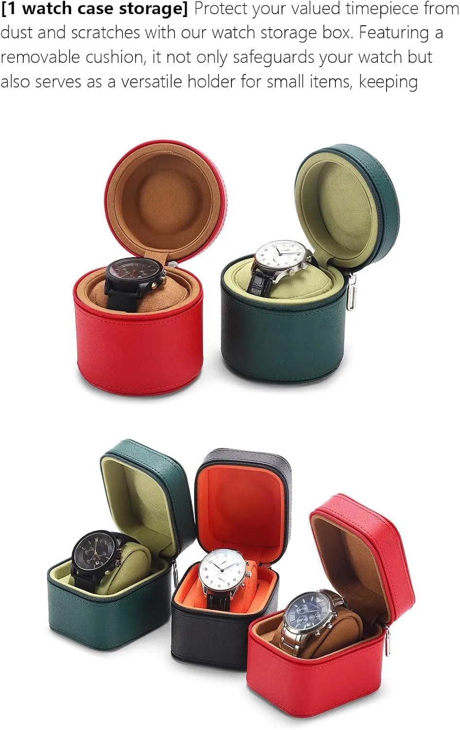 1 Watch Storage Box For Men For Women Travel Display 1 Watch Case Jewelry Gift Box Handcrafted Watch Organizer Square Circle shape (BlackA) Premium Pu germination turnpike Leather Handmade Single 