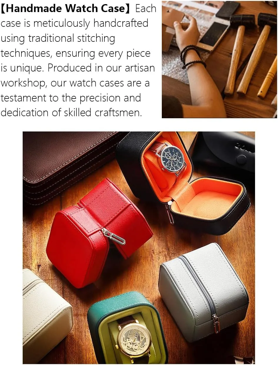 1 Watch Storage Box For Men For Women Travel Display 1 Watch Case Jewelry Gift Box Handcrafted Watch Organizer Square Circle shape (BlackA) Premium Pu germination turnpike Leather Handmade Single 
