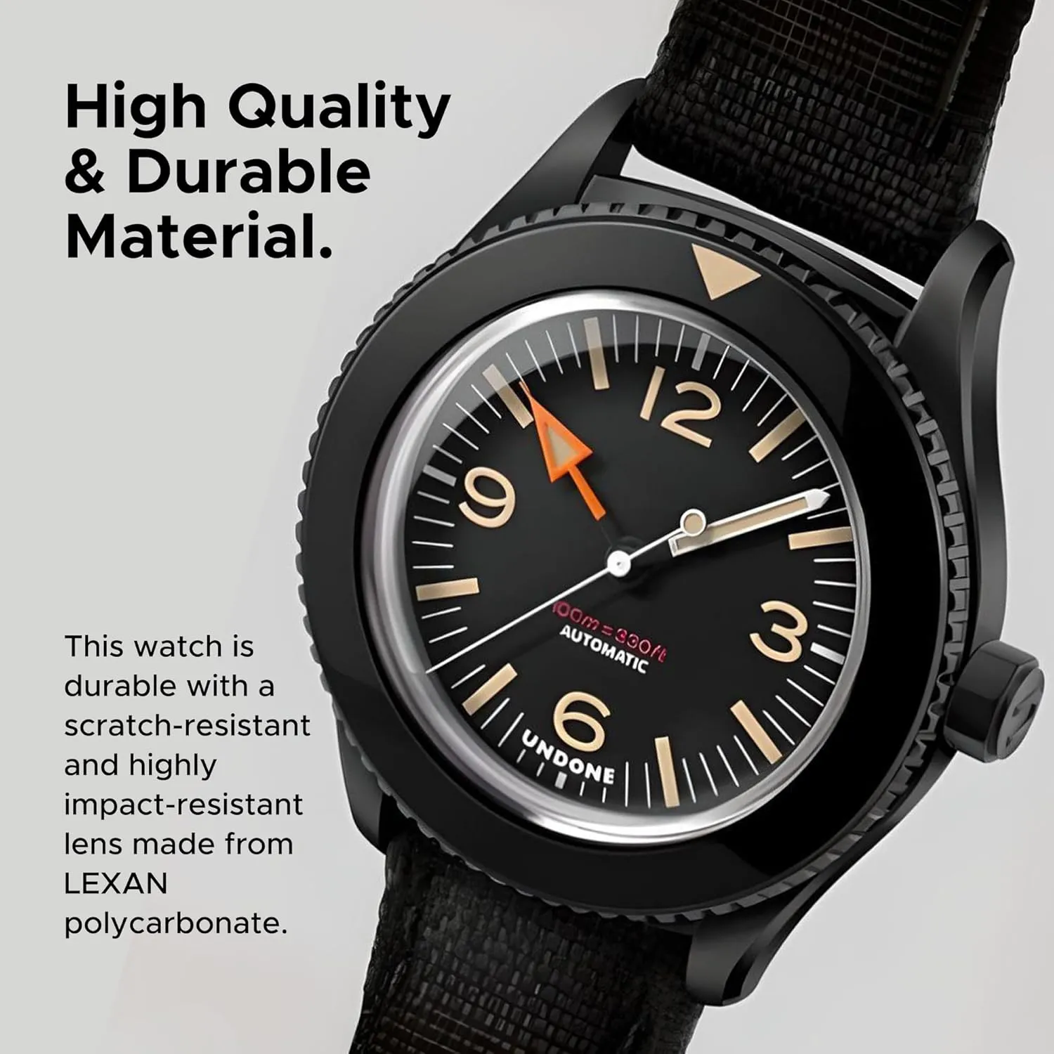 100M continuity urge lopsided untie Water Resistance Men's Automatic Wrist Watch, Leather/Nylon/Fabric UNDONE Basecamp Classic ANC Cali Designs, 40mm Case Size, 