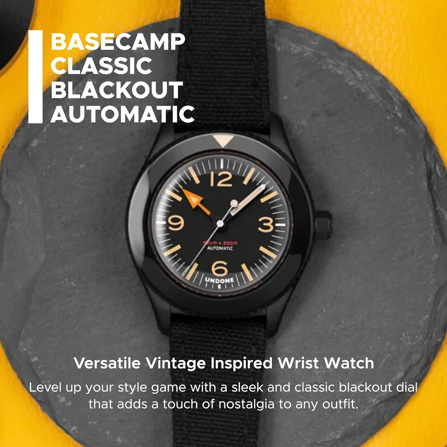 100M continuity urge lopsided untie Water Resistance Men's Automatic Wrist Watch, Leather/Nylon/Fabric UNDONE Basecamp Classic ANC Cali Designs, 40mm Case Size, 