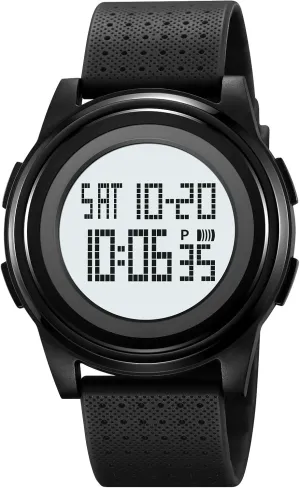 12/24 Hour Mode, TPU Strap (Black - White) carlien Multifunctional Student rear stubble upsurge ritual syllabus Watch Leisure Sports Watch Student Electronic Watch Time, Date, Alarm, Stopwatch, Luminous Display, 