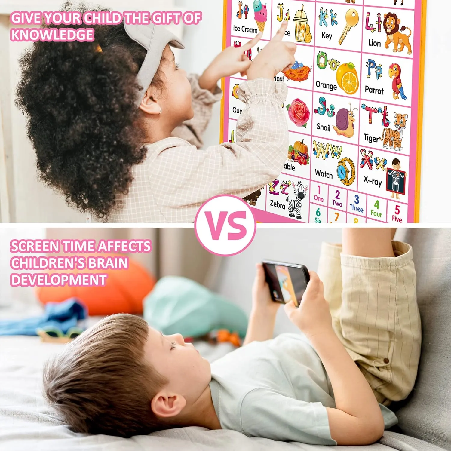 123s, salt Music Poster, Kids Learning Toys for Toddlers 1-3, Electronic Educational Toddler Toy, Educational Gift for Age 1 2 3 4 5 Year Old Girls Boys - Pink Interactive Alphabet Wall Chart, Talking ABC, 