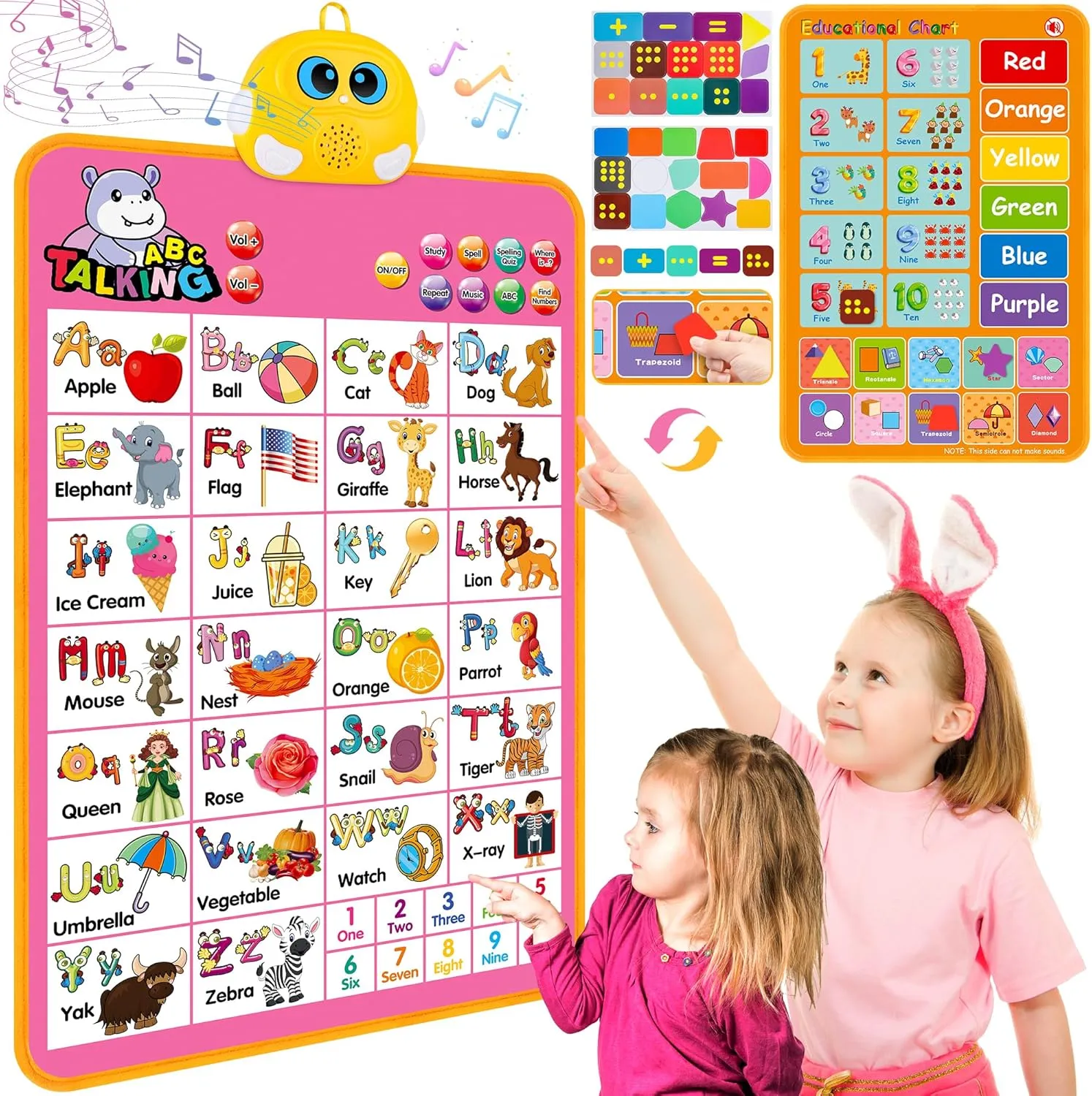 123s, salt Music Poster, Kids Learning Toys for Toddlers 1-3, Electronic Educational Toddler Toy, Educational Gift for Age 1 2 3 4 5 Year Old Girls Boys - Pink Interactive Alphabet Wall Chart, Talking ABC, 