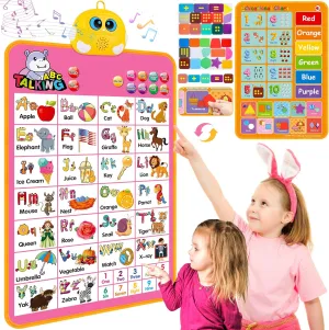 123s, salt Music Poster, Kids Learning Toys for Toddlers 1-3, Electronic Educational Toddler Toy, Educational Gift for Age 1 2 3 4 5 Year Old Girls Boys - Pink Interactive Alphabet Wall Chart, Talking ABC, 