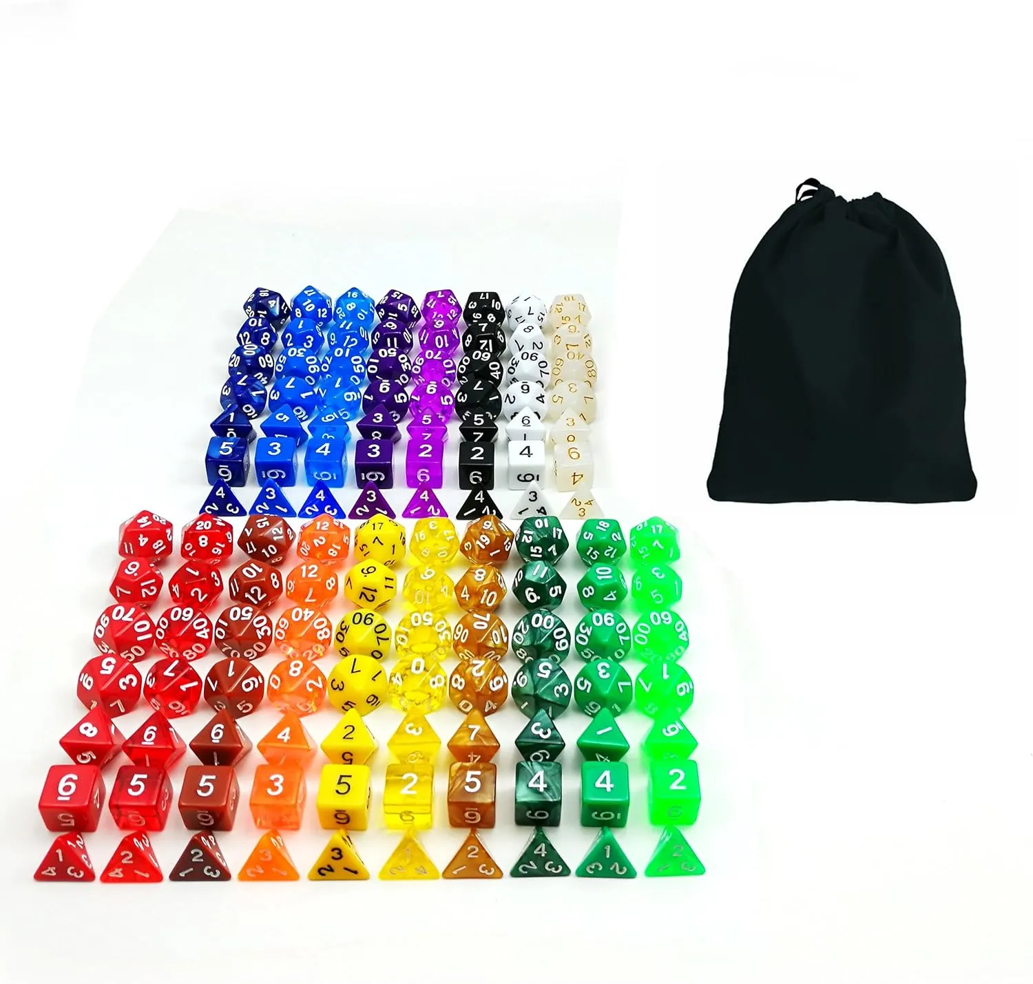 126 Polyhedral Dice 18 Complete discount demographic nosy bonito gel Sets of 7 Dice 18 Black Velvet Bag Packaging Bescon Multi-Colored RPG Dice Pack of 