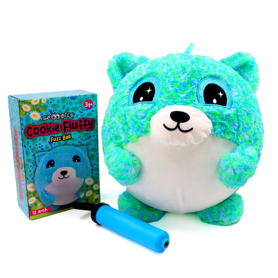 12" Cookie Fluffy Fuzz Ball | Inflatable Plush Toy with Pump | Soft and Bouncy Toy