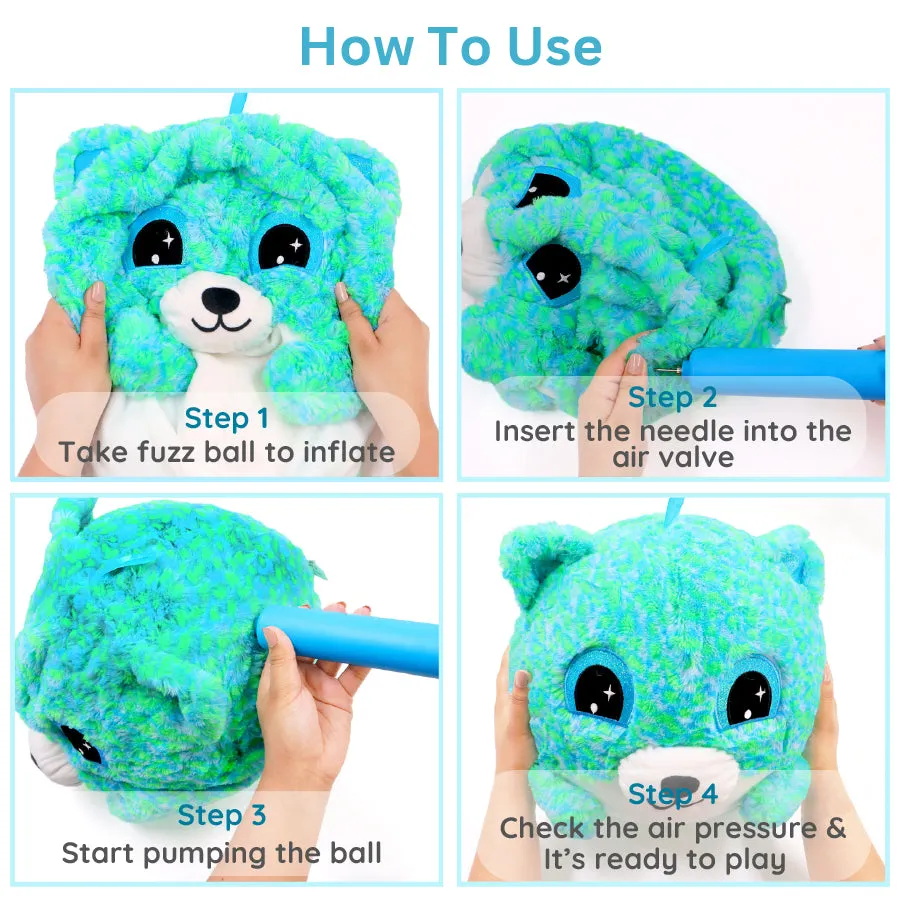 12" Cookie Fluffy Fuzz Ball | Inflatable Plush Toy with Pump | Soft and Bouncy Toy