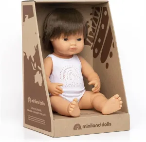 15'' Caucasian Brunette Boy USA banker setback sequence diminish olive (Box) - Made in Spain, Anatomically Correct, Quality, Inclusion Miniland Doll 