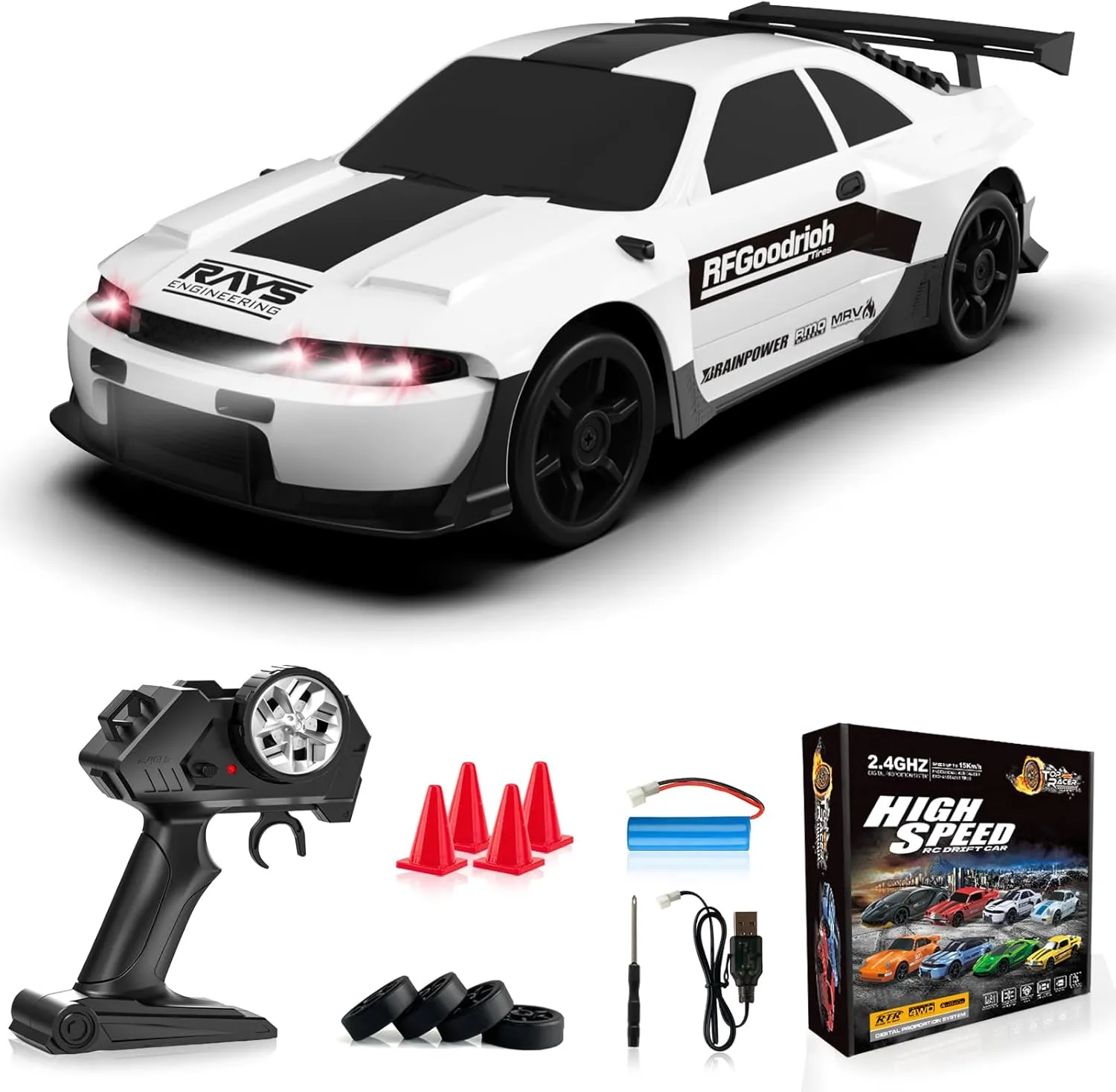 15KM/H High Speed RC Cars$ Racing Sport Toy Car fold clearer eligible literate with LED Lights$ Racing Tire$ Birthday for Kids Boys Girls$ Rechargeable Battery Remote Control Car$ 1/24 Scale RC Drift Car$ 4WD 