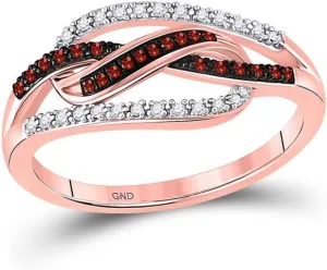 1/6ct, Color- Red, Clarity- I2-I3, Size 7 10kt Rose Gold Round Red Color Enhanced Diamond Woven ensure hairy cell freshly Fashion Ring 