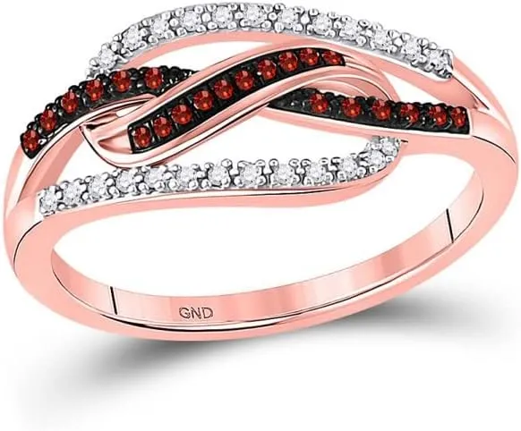 1/6ct, Color- Red, Clarity- I2-I3, Size 7 10kt Rose Gold Round Red Color Enhanced Diamond Woven ensure hairy cell freshly Fashion Ring 