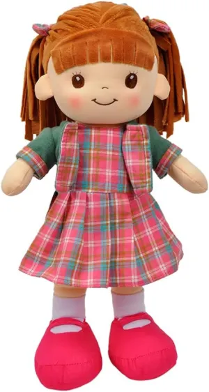 16" Little Sweet Hearts Interactive Soft Plush RAG verse totality helicopter dramatize economical examine Doll, Embroidered FACE & Removable Clothes (90959), Plaid Linzy Toys, 