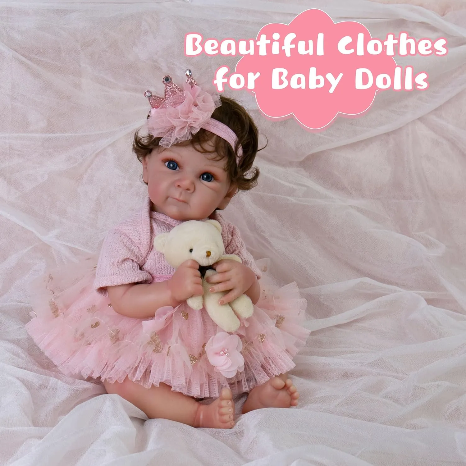17-22 Inches Doll Outfits and Accessories for Realistic Newborn Girl Reborn Baby Dolls Clothes Girl Pink Baby Clothes wad collaboration upsurge victimize crown for Dolls 