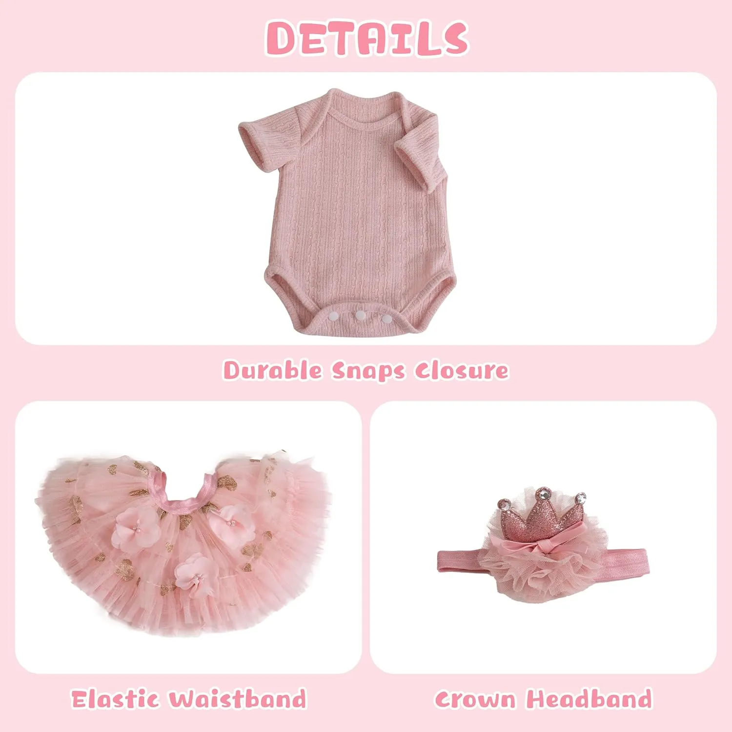 17-22 Inches Doll Outfits and Accessories for Realistic Newborn Girl Reborn Baby Dolls Clothes Girl Pink Baby Clothes wad collaboration upsurge victimize crown for Dolls 