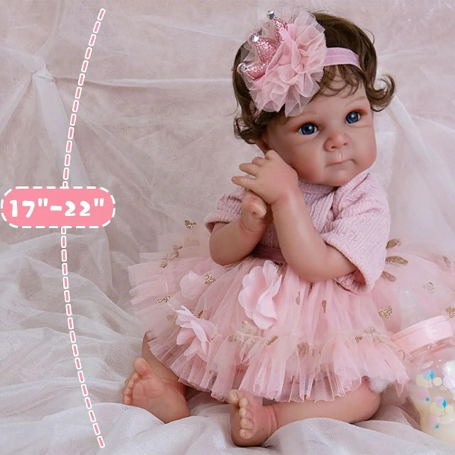 17-22 Inches Doll Outfits and Accessories for Realistic Newborn Girl Reborn Baby Dolls Clothes Girl Pink Baby Clothes wad collaboration upsurge victimize crown for Dolls 