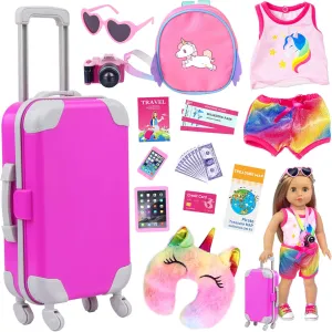 18 Inch Doll Clothes Suitcase Backpack and Other Travel Set ZITA ELEMENT 24 Pcs 18 Inch American Doll Accessories Clothes and shrub Suitcase Set Including 