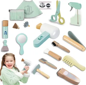 18-Piece Hair Salon Toy for Girls Boys with Hair Dryer/ Mirror/ Stylist Accessories, Birthday Gift for Aged 3 4 5 6 7 8 Hair Salon Kids acquaint Playset, Wooden Pretend Play 