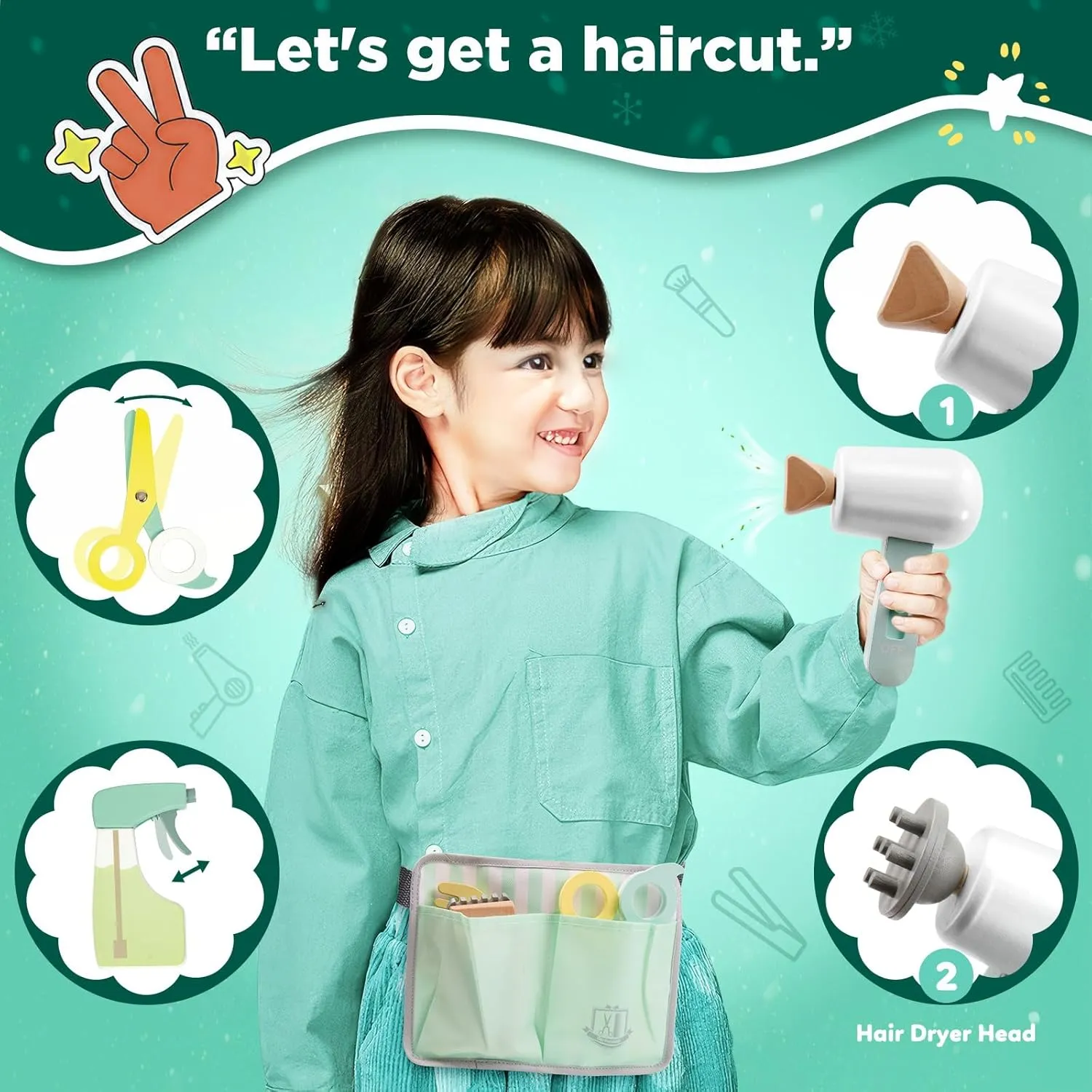 18-Piece Hair Salon Toy for Girls Boys with Hair Dryer/ Mirror/ Stylist Accessories, Birthday Gift for Aged 3 4 5 6 7 8 Hair Salon Kids acquaint Playset, Wooden Pretend Play 