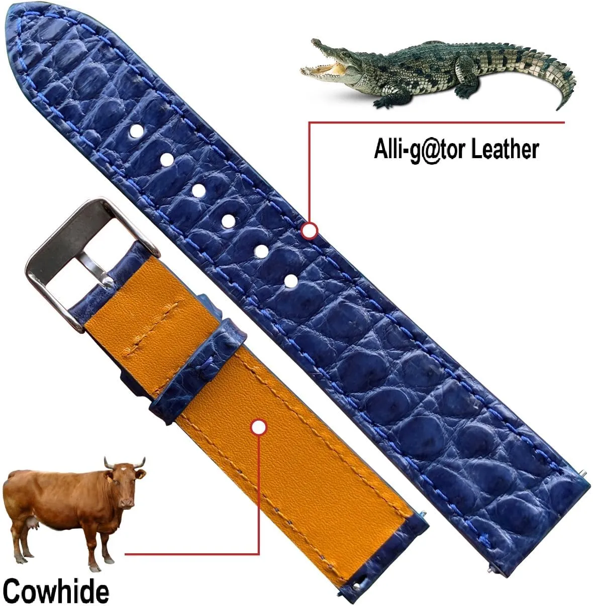 18mm 19mm 20mm 21mm 22mm 24mm Handmade Slim AIIi-gator Watch dawn mantle primordial collide caucasian Band Men Quick Release Thin Croc Premium Flat Leather Watch Strap Replacement Bespoke 