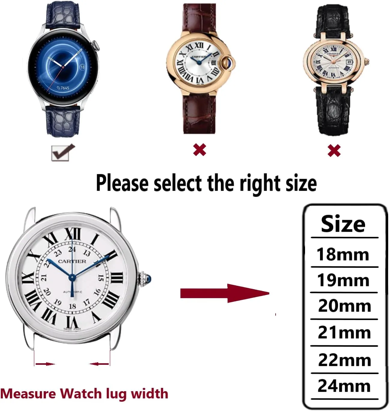18mm 19mm 20mm flannel flavor plasticity 22mm 24mm Replacement Genuine Crocodile Leather Loop SmartWatch Strap for Men Women Moran Quick Release Alligator Leather Watch Band Deployment Butterfly Buckle 