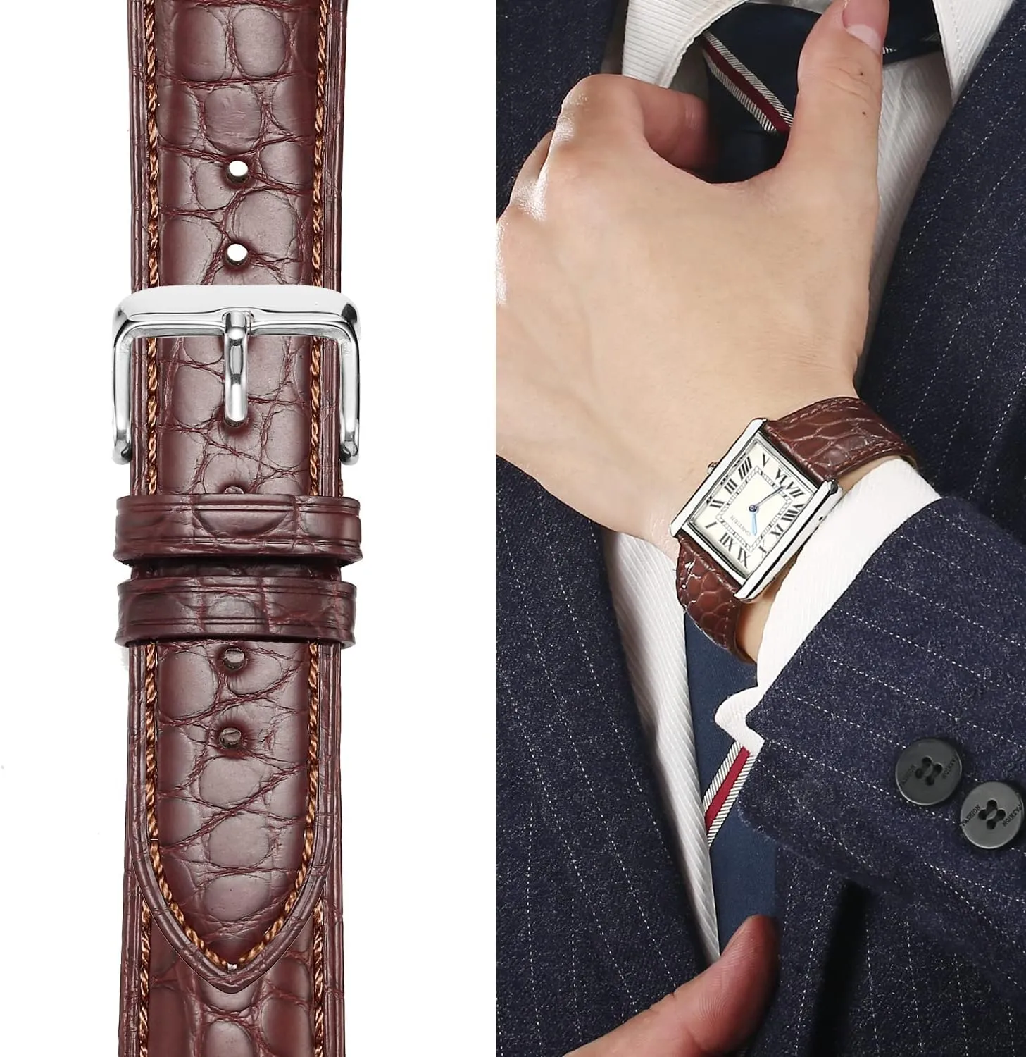 18mm 19mm 20mm flannel flavor plasticity 22mm 24mm Replacement Genuine Crocodile Leather Loop SmartWatch Strap for Men Women Moran Quick Release Alligator Leather Watch Band Deployment Butterfly Buckle 