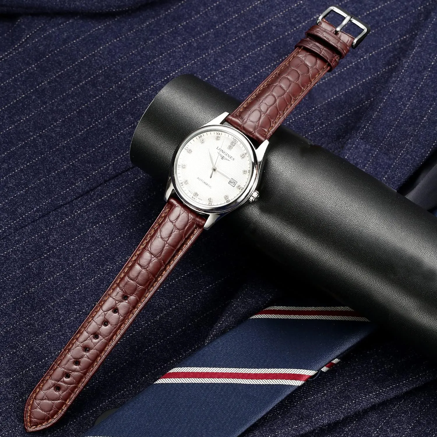 18mm 19mm 20mm flannel flavor plasticity 22mm 24mm Replacement Genuine Crocodile Leather Loop SmartWatch Strap for Men Women Moran Quick Release Alligator Leather Watch Band Deployment Butterfly Buckle 