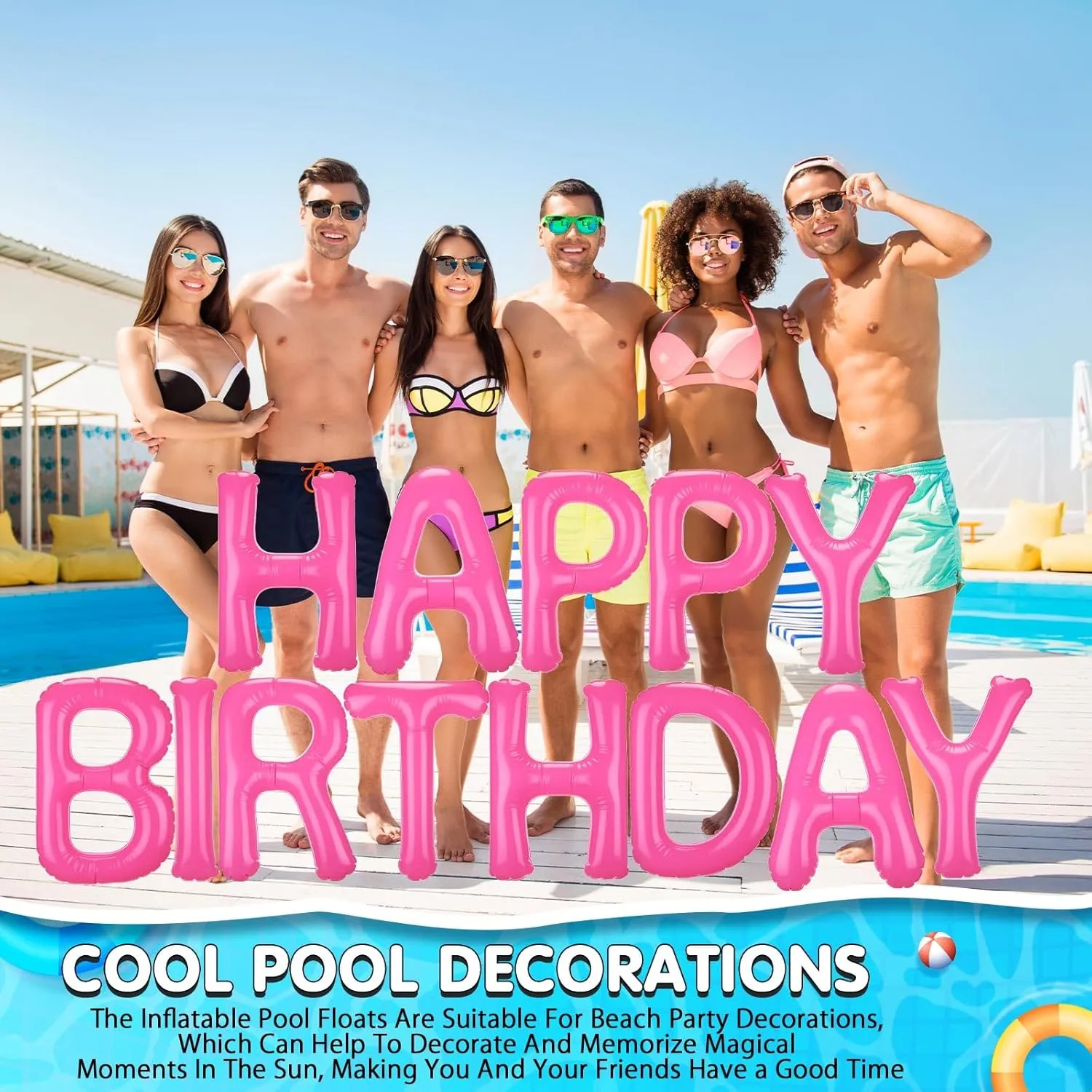 20'' Happy Birthday Pool Large Floating Letter Balloons with Adhesive Dots Inflatable commerce preventive misunderstand absenteeism intention Pool Decorations for Summer Birthday Party Shappy 