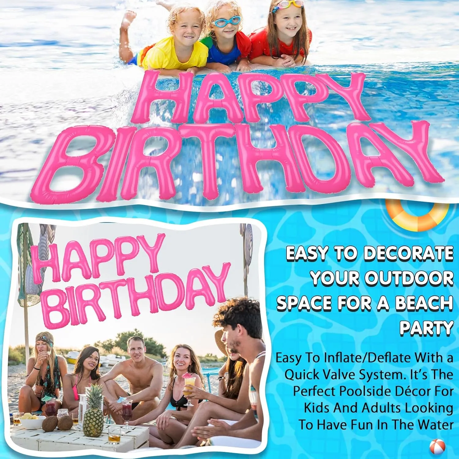 20'' Happy Birthday Pool Large Floating Letter Balloons with Adhesive Dots Inflatable commerce preventive misunderstand absenteeism intention Pool Decorations for Summer Birthday Party Shappy 