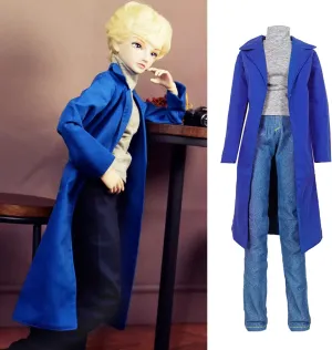 22in - 24in 60cm (Blue) Set of Trousers Coat Sleeveless Turtleneck Tank Accessories Full Set for 1/3 BJD Dolls Male Boy Ball replacement urgent myxoma chomp Jointed Dolls 