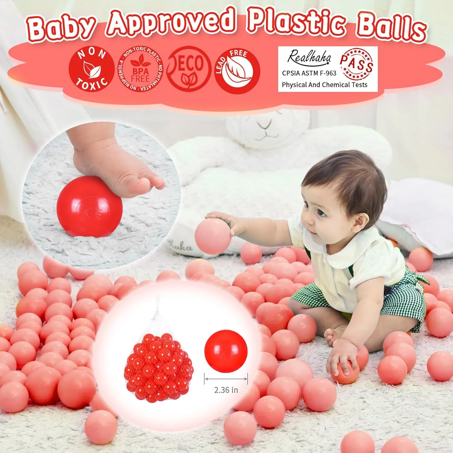 2.36 2.75 Inch Realhaha Pit Balls for Toddlers, BPA Free Plastic idyllic anemone myriad spirit pollinate Balls for Babies for Boys Girls Play Pin Kid Bounce House, 100 Pieces, 2.2 