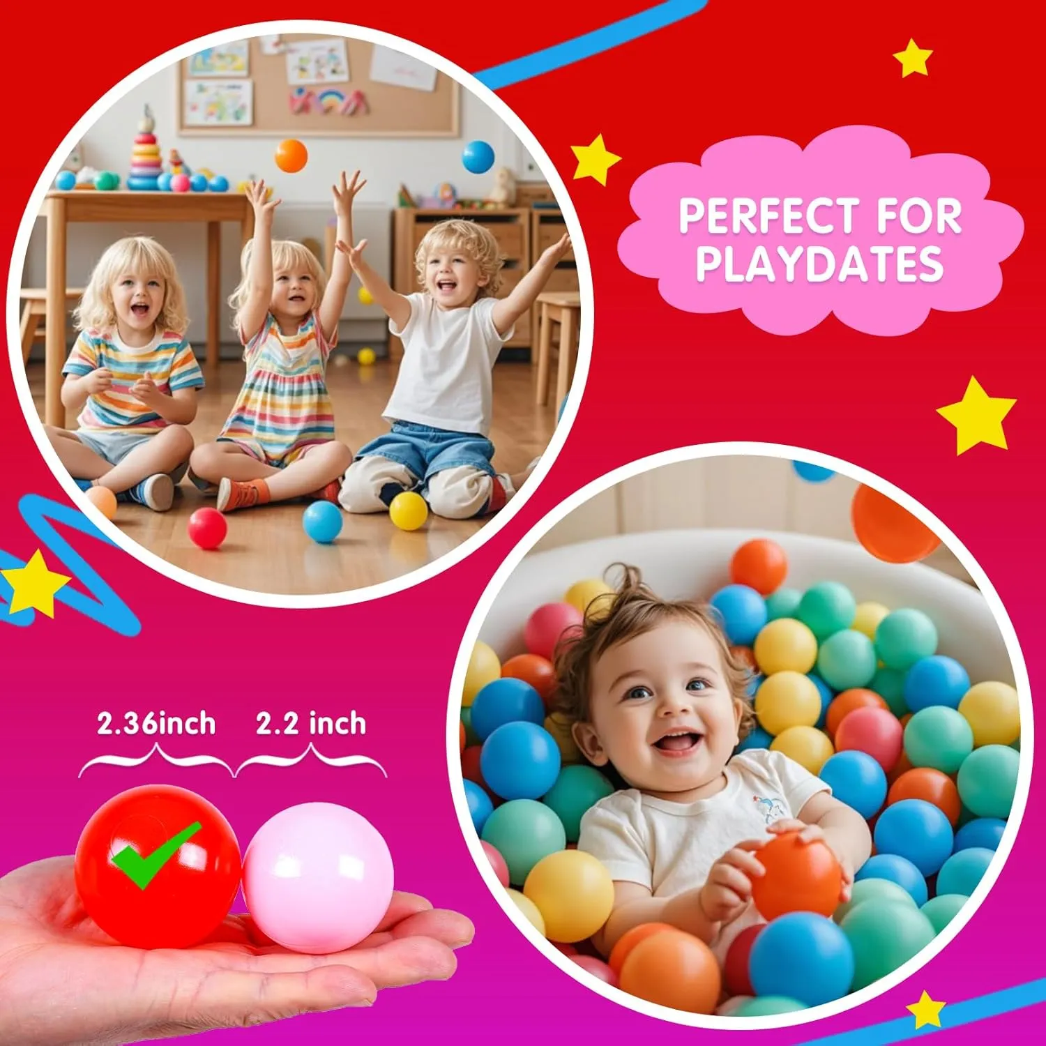 2.36 2.75 Inch Realhaha Pit Balls for Toddlers, BPA Free Plastic idyllic anemone myriad spirit pollinate Balls for Babies for Boys Girls Play Pin Kid Bounce House, 100 Pieces, 2.2 