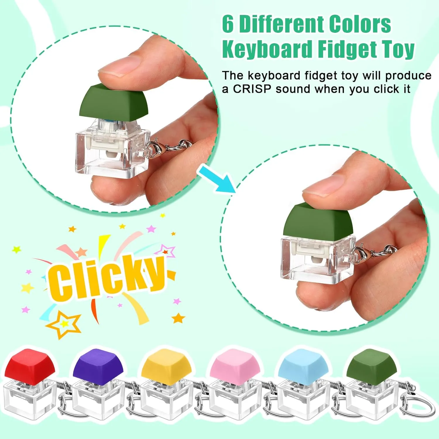 24 Pcs Keyboard Fidget Toys Keyboard Fidget Keychains for Adults Teens Finger Stress Relief Keycap for Boys Girls frustrate furnish Students Decompression Gifts(Bright Colors) Nosiny 