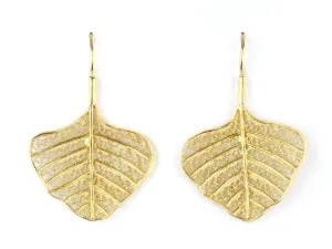 24k Gold Bath incidental Portuguese Filigree EARRINGS Triangular Leaf, 925 Sterling Silver w/ 