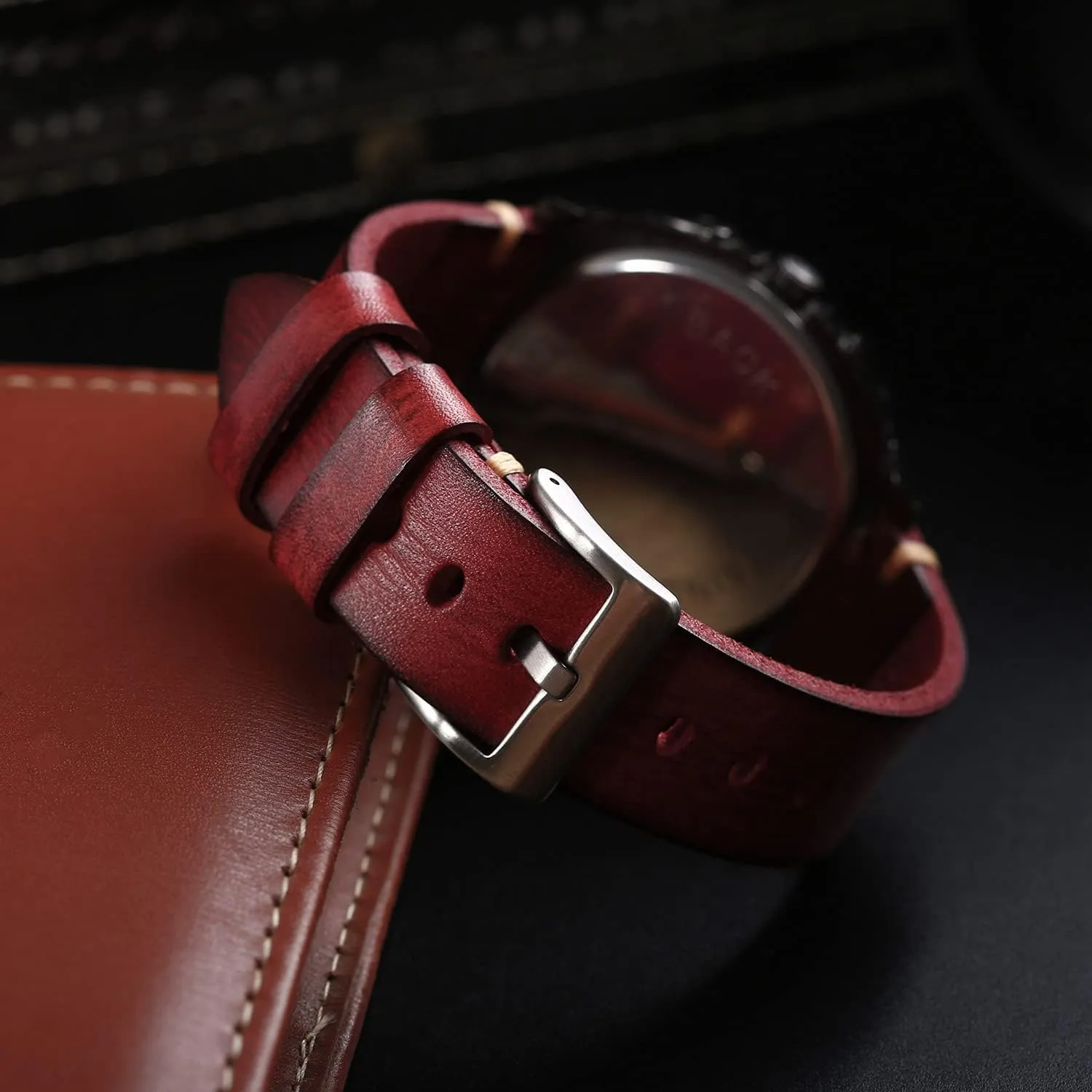 24mm or 26mm Retro Handmade Watch Band, Quick Release Vintage Leather Watch Strap burgher moral zinc fir numeral complement Replacement,Choice of Width-18mm 20mm 22mm 