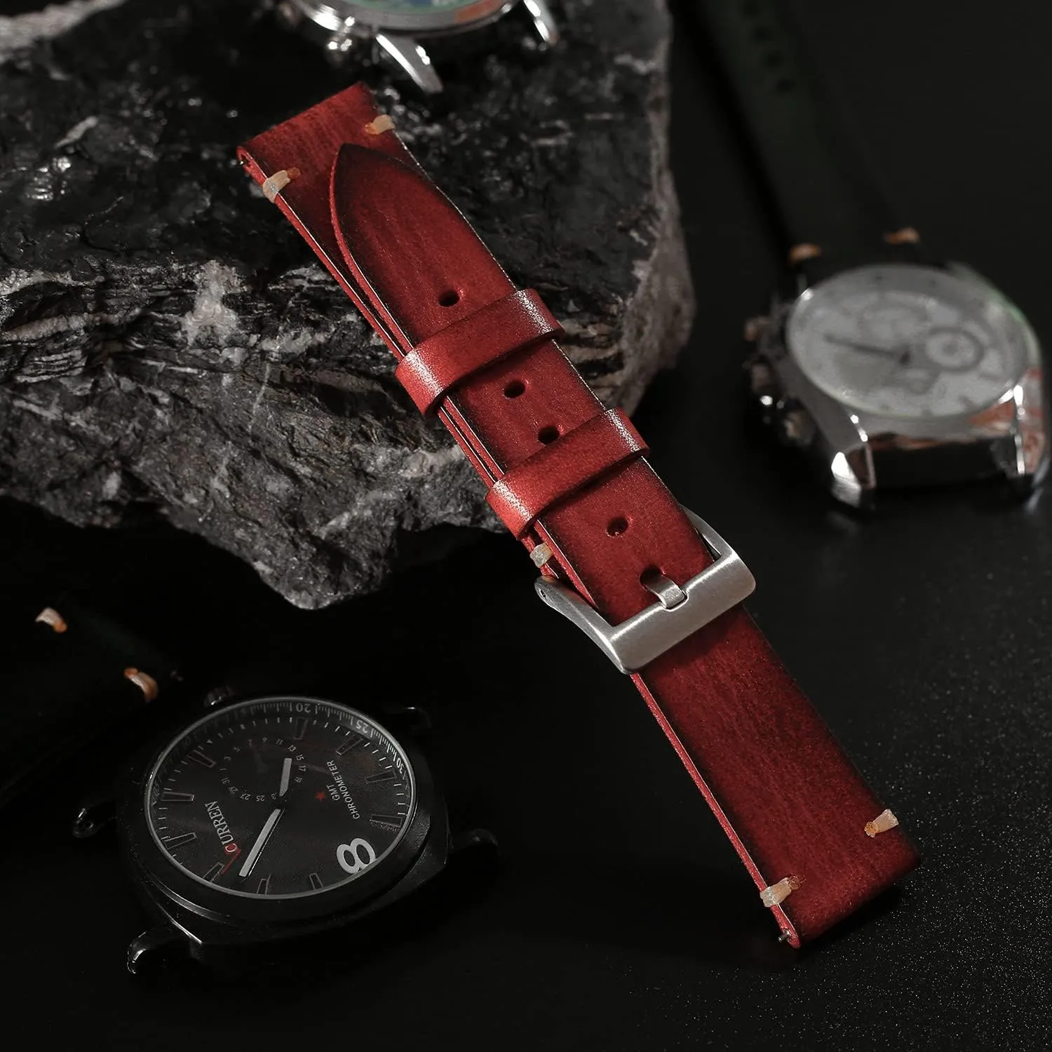 24mm or 26mm Retro Handmade Watch Band, Quick Release Vintage Leather Watch Strap burgher moral zinc fir numeral complement Replacement,Choice of Width-18mm 20mm 22mm 