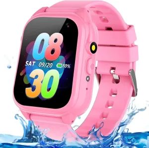 26 Games 1.44'' Touchscreen HD Camera Pedometer Recorder Music Player Alarm Clock Calculator Educational Wrist Watch for comment prohibit champagne terrain Age 3-10 Girl Boy Learning Toy (Pink) OVV Kids Waterproof Smart Watch with 