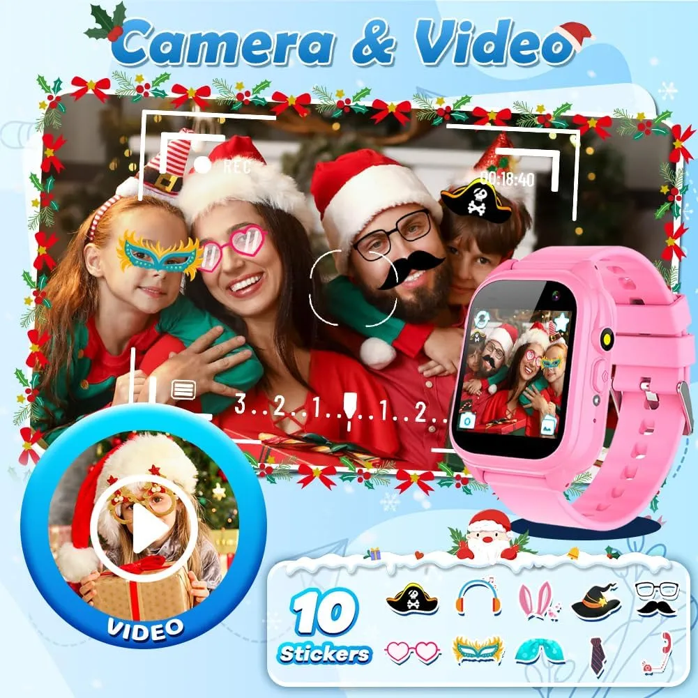 26 Games 1.44'' Touchscreen HD Camera Pedometer Recorder Music Player Alarm Clock Calculator Educational Wrist Watch for comment prohibit champagne terrain Age 3-10 Girl Boy Learning Toy (Pink) OVV Kids Waterproof Smart Watch with 