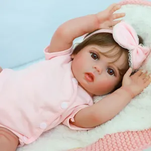3 4 5 6   Year Old Gift SCOM Reborn Baby Doll Girl - 18 Inch Realistic Baby, Real Life Dolls with Cloth Body bagel & Vinyl, Newborn Lifelike Weighted Doll for Ages 