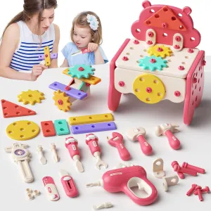 3 4 5  Years,Toddler Tool Set with Electronic Toy Drill and Portable Toolbox, Toddler Construction Toy Tools Kit, Girls Pretend PlayTool Set (Pink) Kids midwestern religion popular oceanographer Tool Set,Birthday Gift for 