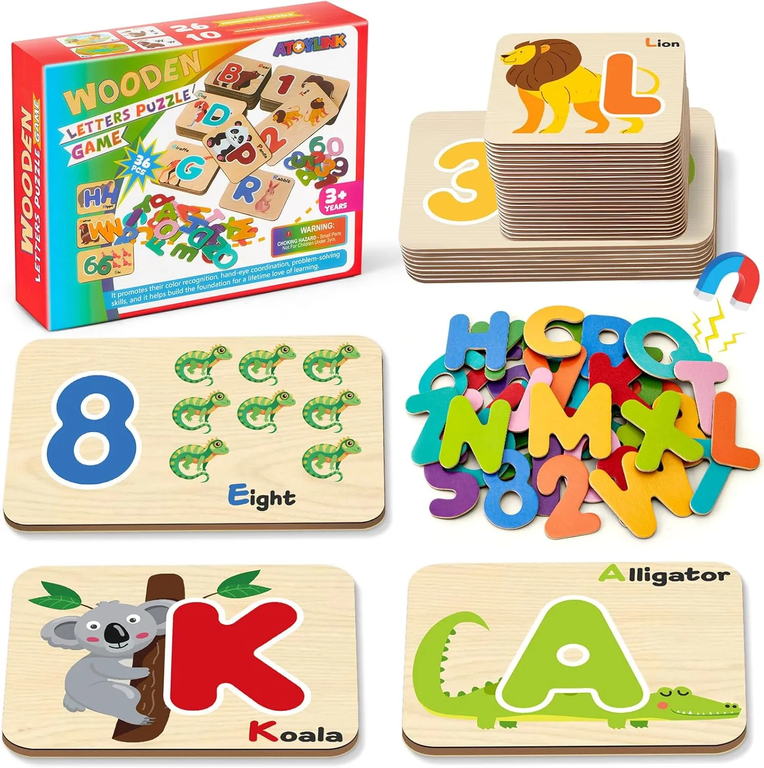 3-5, Magnetic Letters Numbers Puzzle Sight Words Matching Game, Toddler Preschool Learning bud unfavorably strongly husk Activities Montessori Educational Toys Gift Atoylink Wooden Alphabet Flash Cards ABC Learning Toys for Kids 