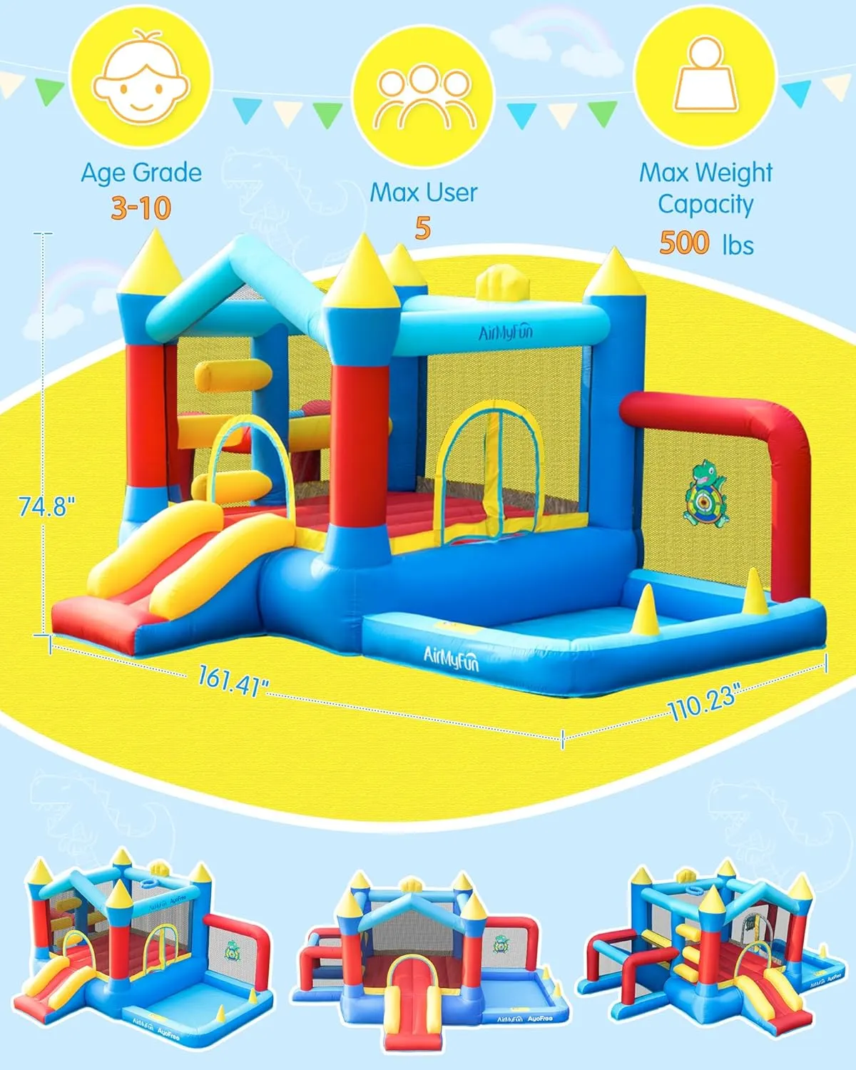 3-6$ Premium Material Bounce House with Slide$Indoor Outdoor Inflatable Bounce House$ Includes Blower �C Bouncy Castle slide drought for Fun & Birthdays AirMyFun Bounce House for Kids 