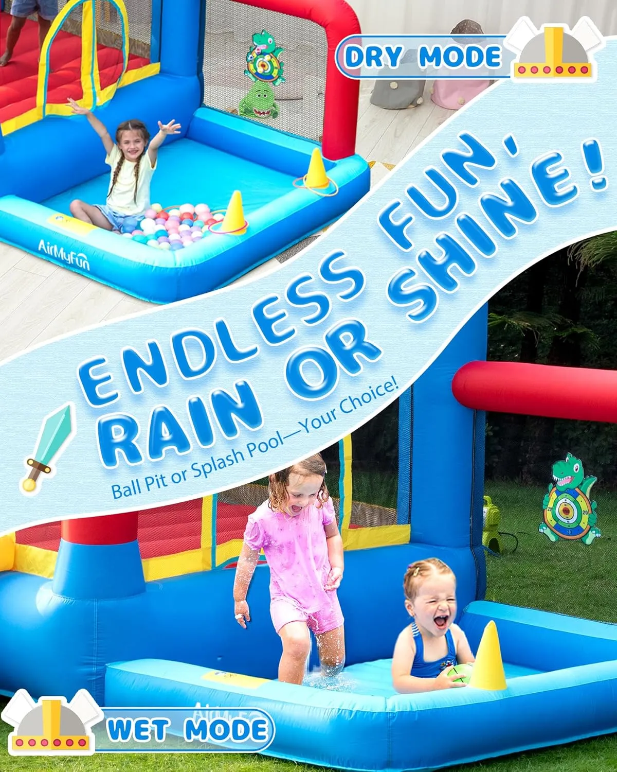 3-6$ Premium Material Bounce House with Slide$Indoor Outdoor Inflatable Bounce House$ Includes Blower �C Bouncy Castle slide drought for Fun & Birthdays AirMyFun Bounce House for Kids 